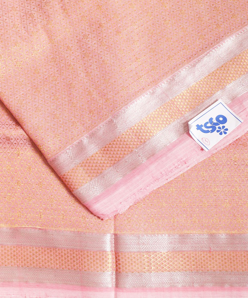 Rose pink color handloom Jacquard Kuttu cotton saree
