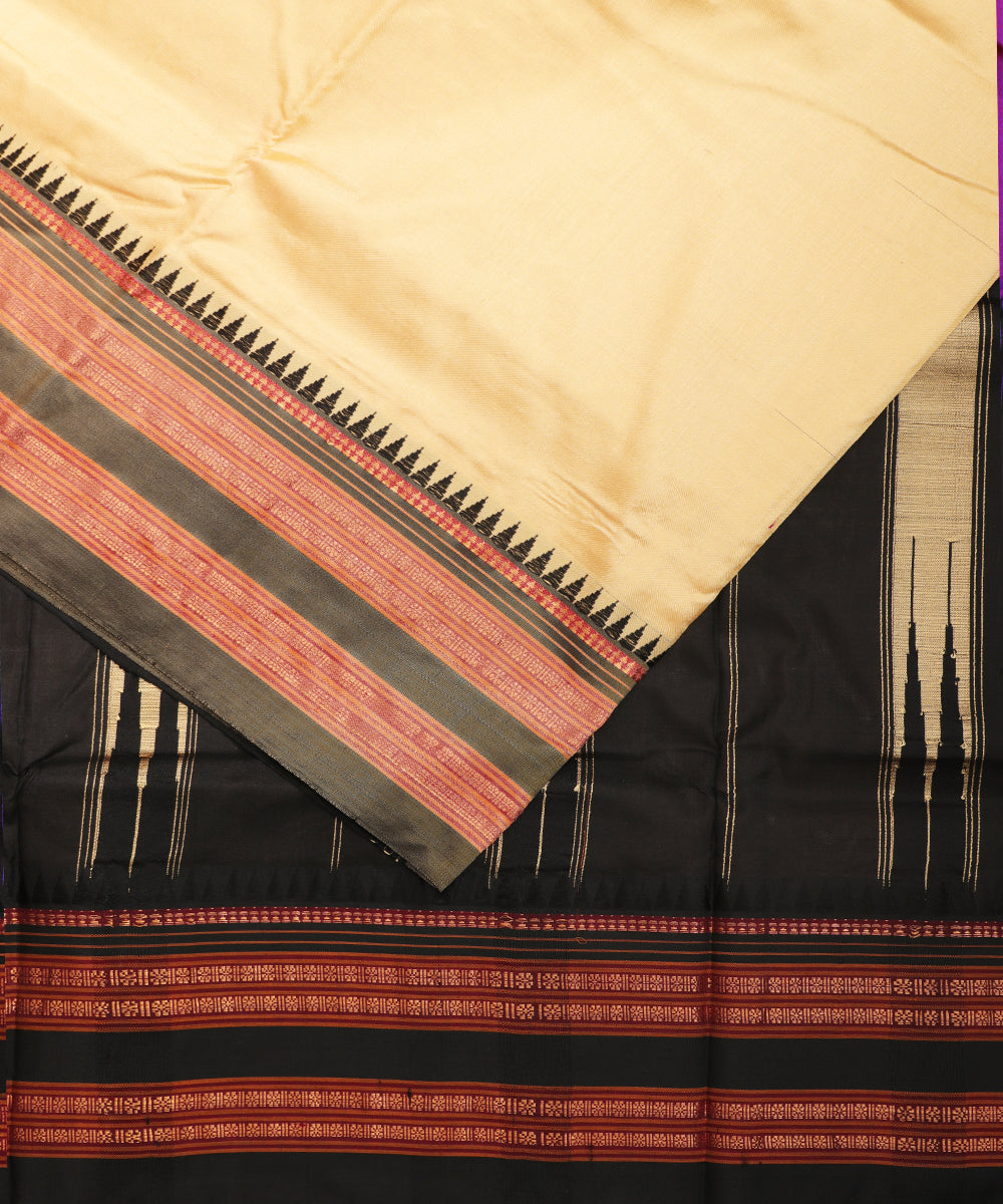 Eggnog yellow color handloom Narayanpet silk saree