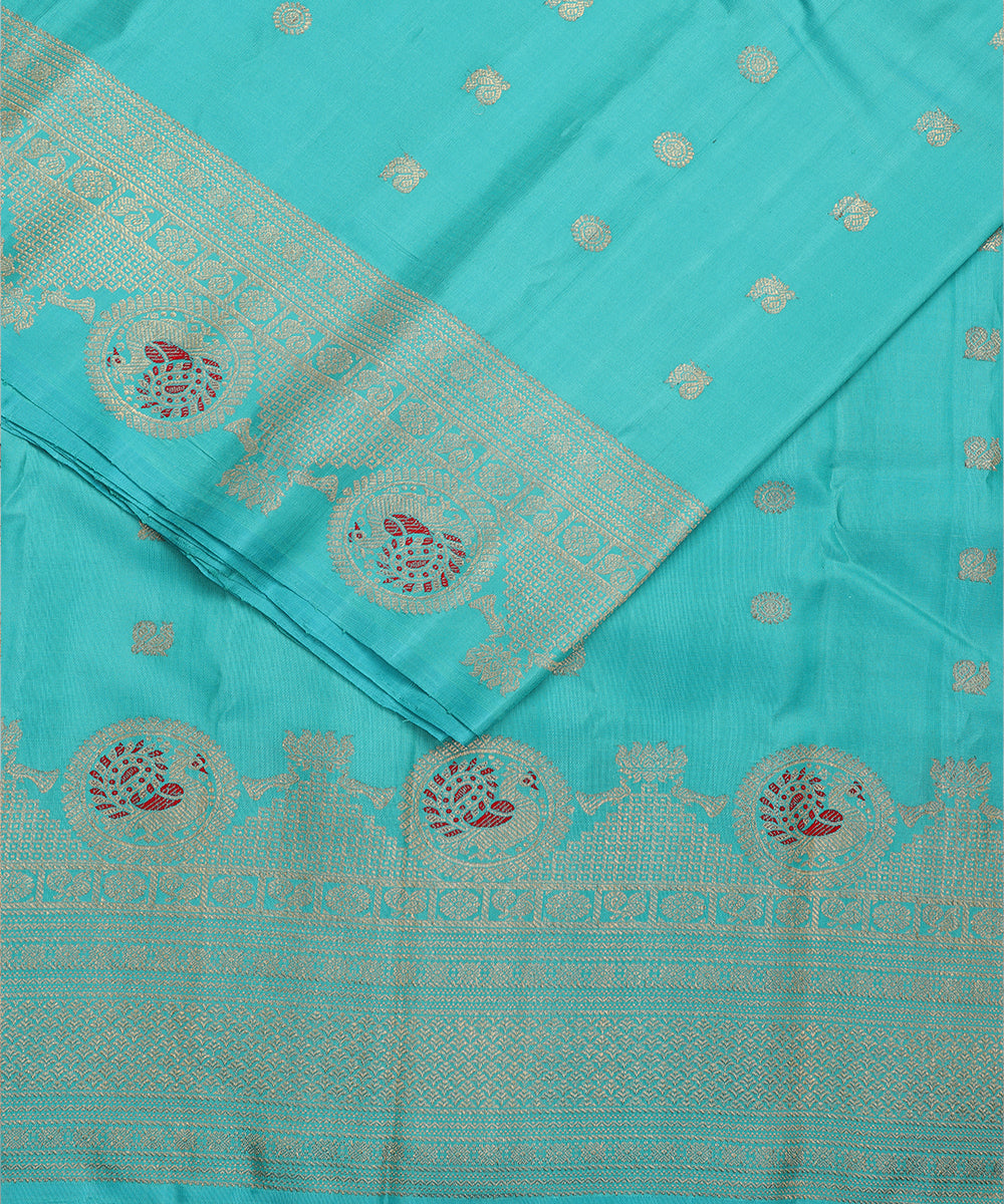 Turkish blue color handloom Gadwal Silk saree