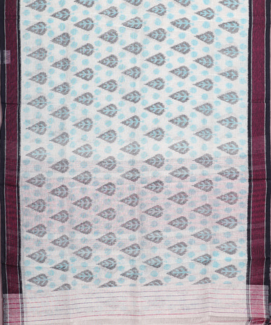 White color handloom linen ikat saree