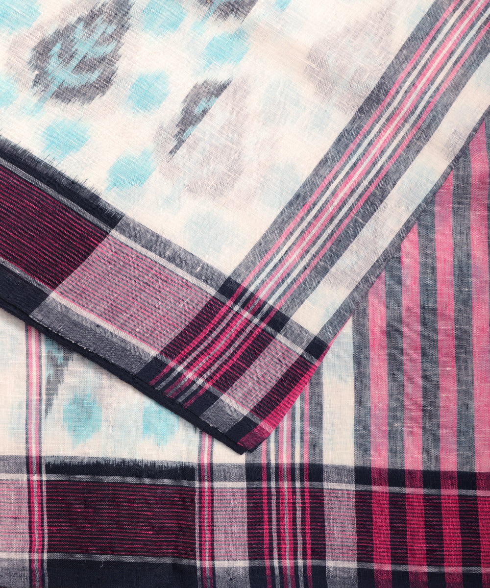 White color handloom linen ikat saree