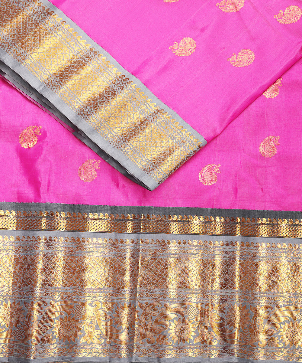 Fuchsla pink color handloom Gadwal Silk saree