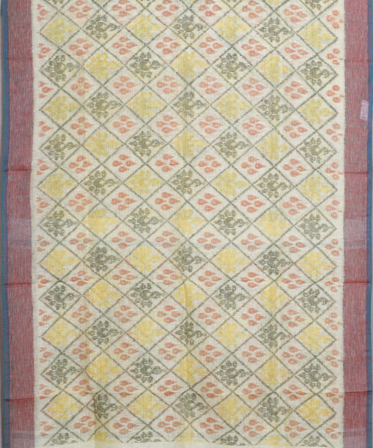 Laguna yellow color handloom linen ikat saree