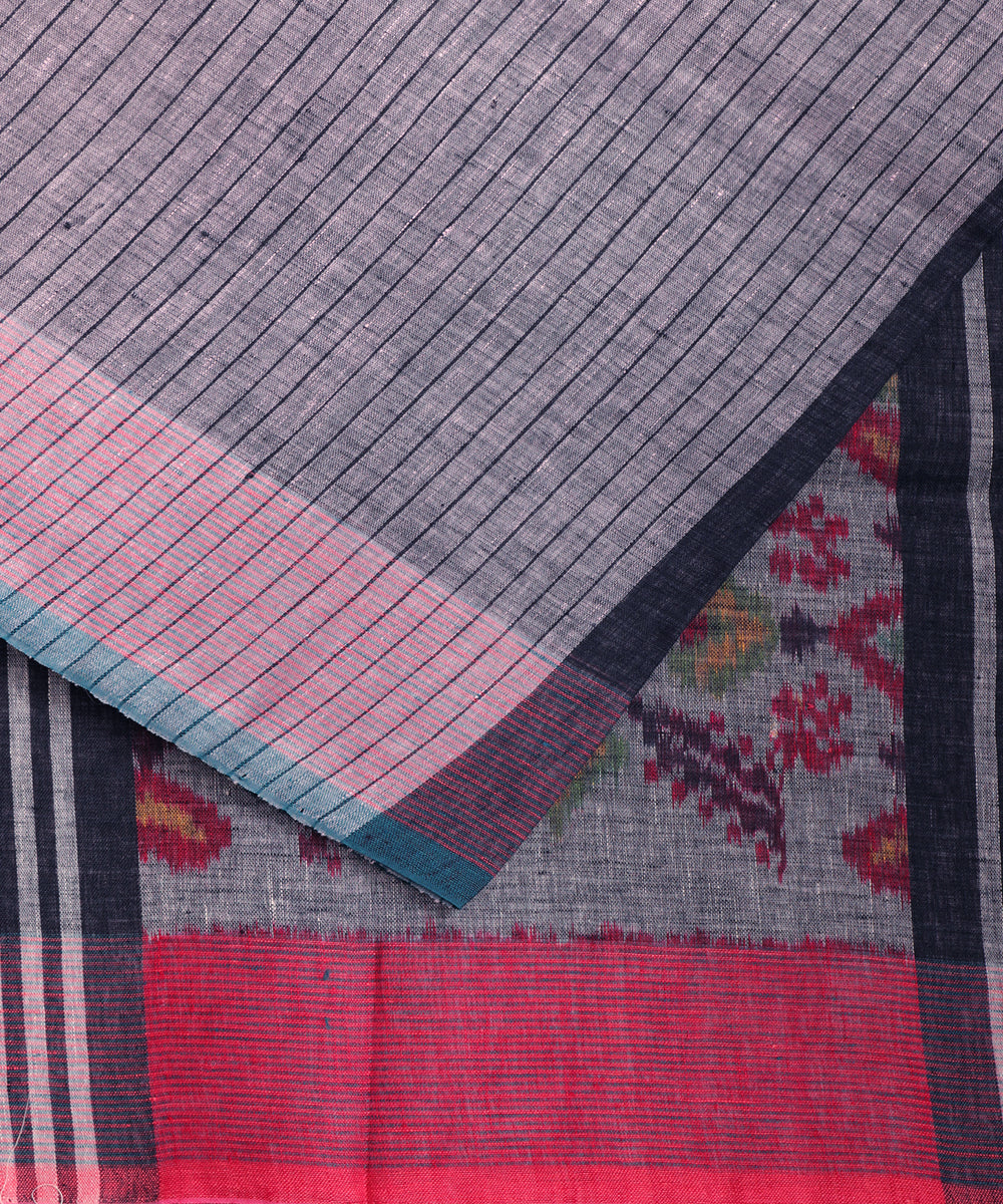 African violet color handloom linen ikat saree