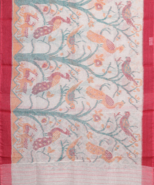 White color handloom linen ikat saree