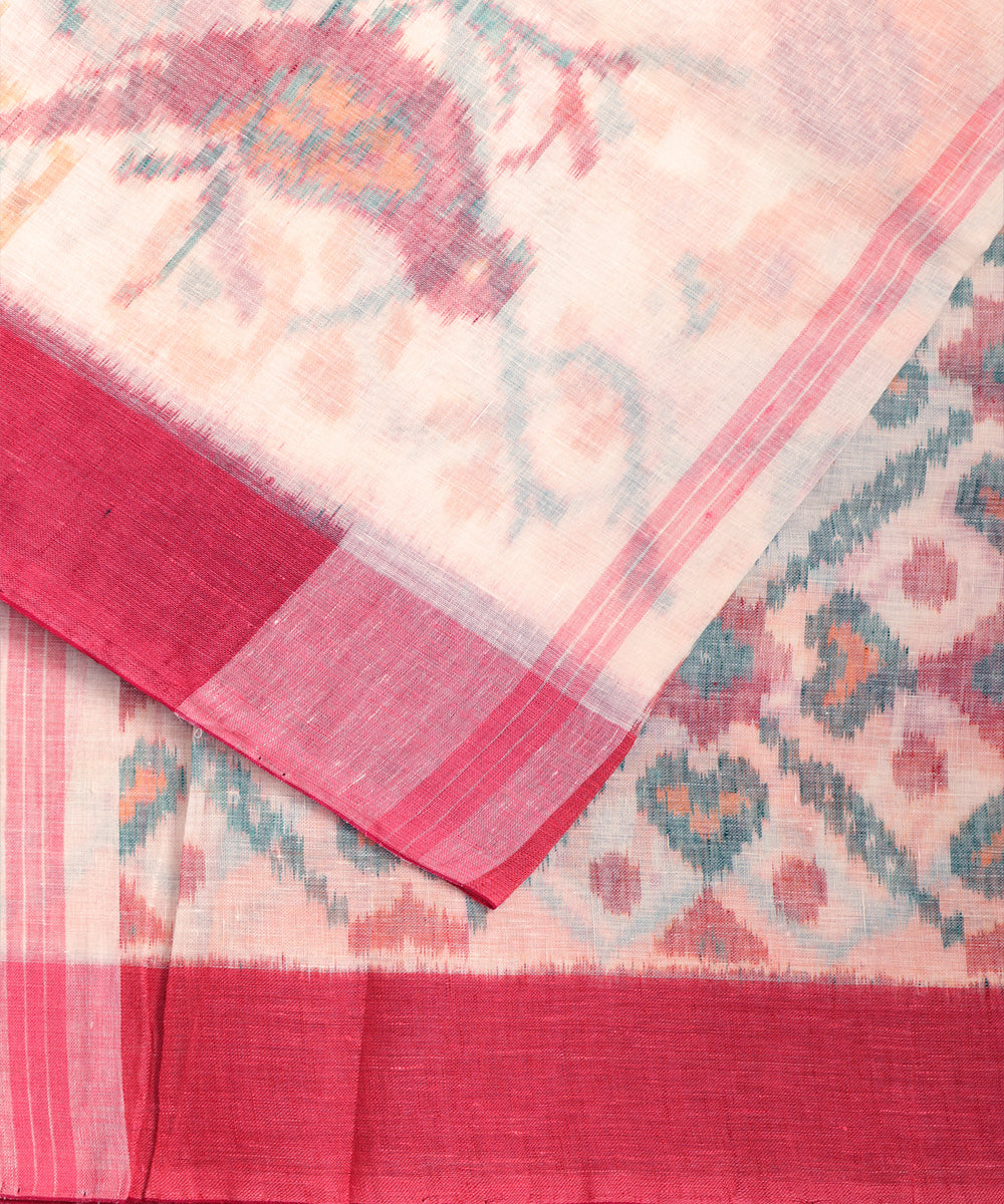 White color handloom linen ikat saree