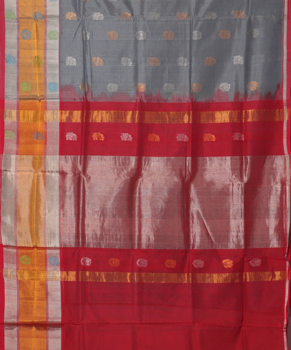Steel gray color handloom venkatagiri sico saree
