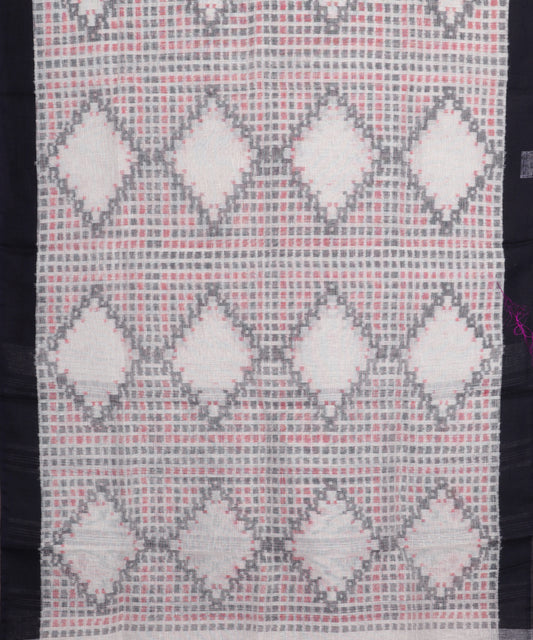 White color handloom linen ikat saree