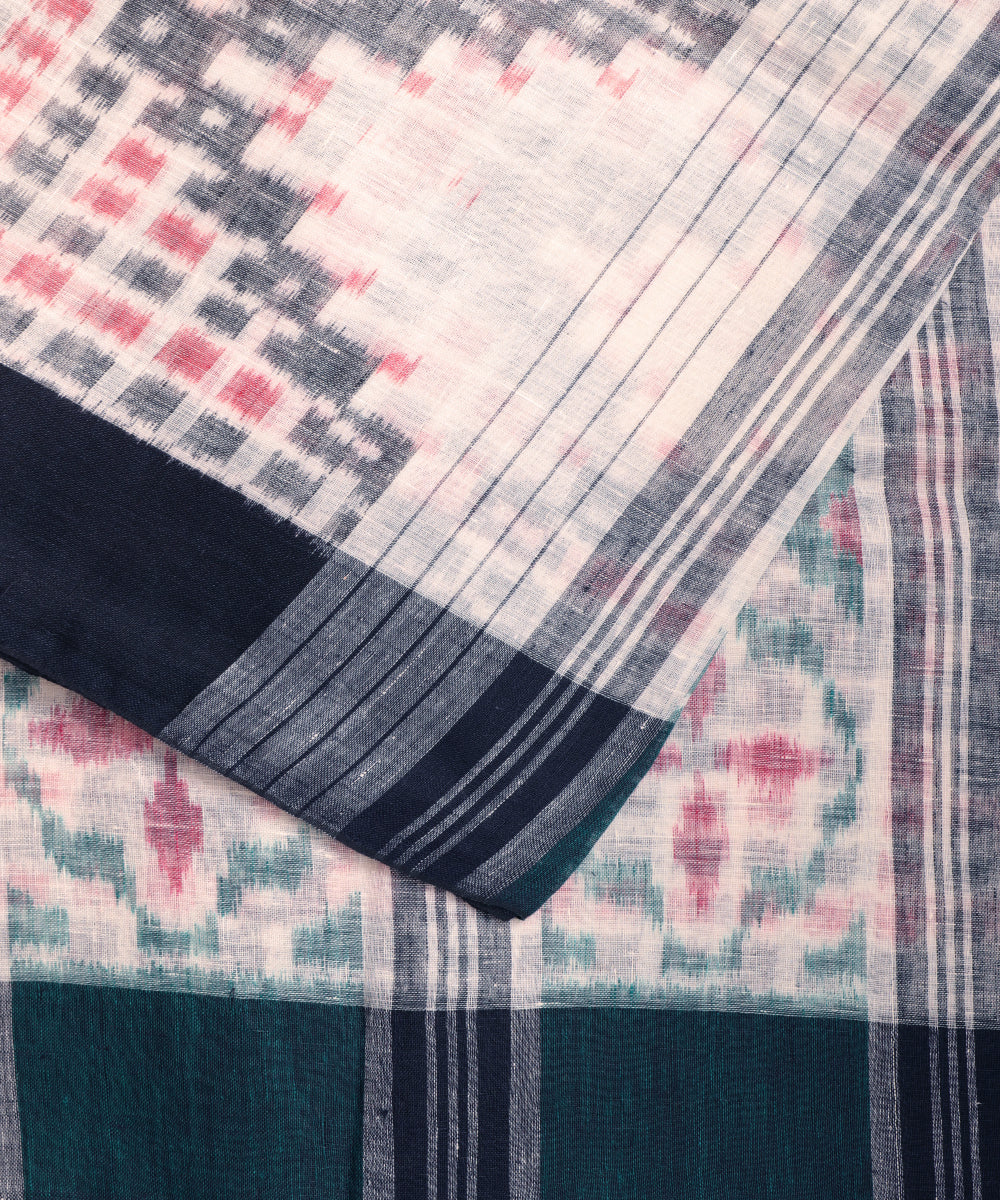 White color handloom linen ikat saree