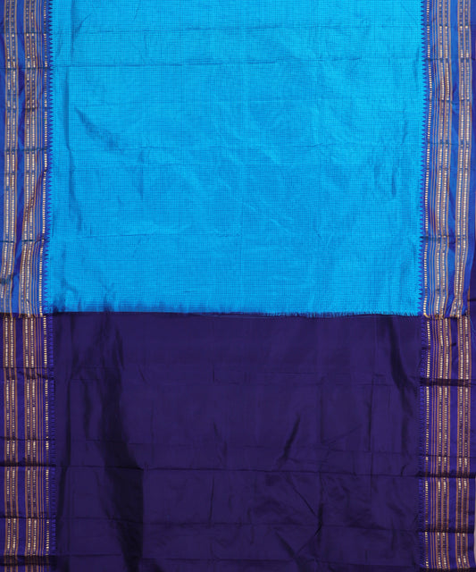 Sapphire blue striped handloom narayanpet silk saree