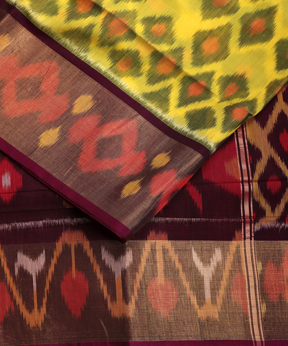 Lemon yellow color handloom pochampally sico saree