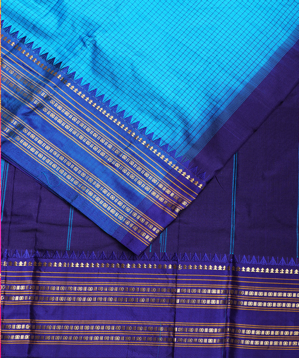 Sapphire blue striped handloom narayanpet silk saree