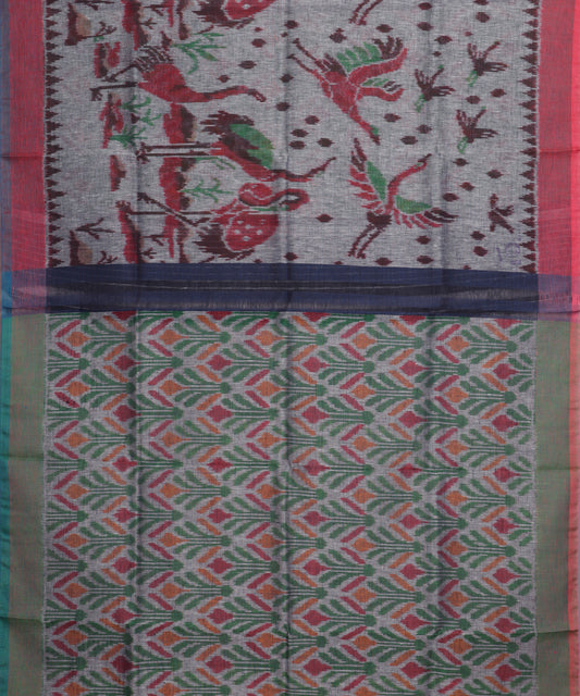 Fossil gray color handloom linen ikat saree