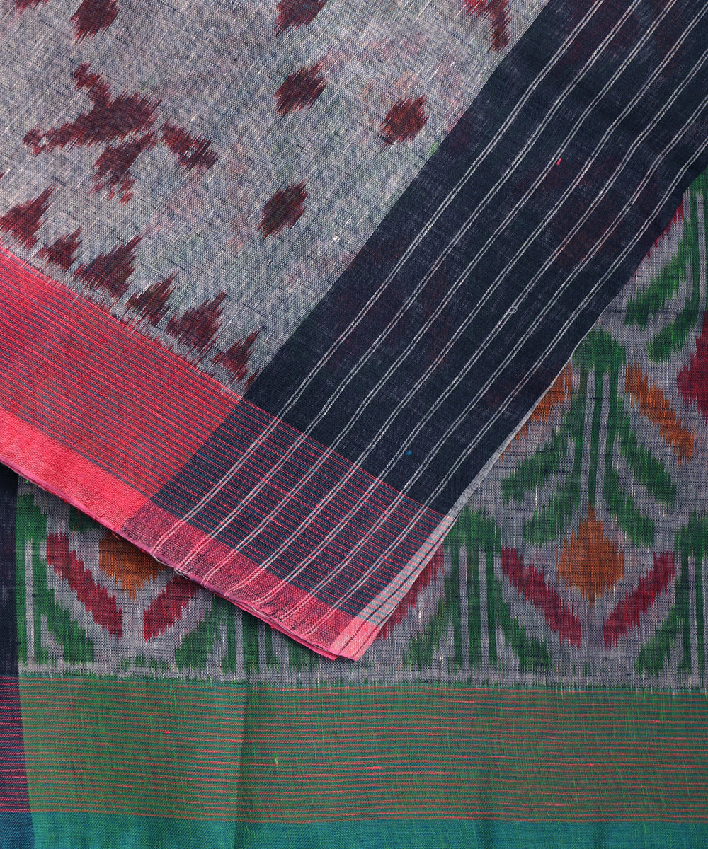 Fossil gray color handloom linen ikat saree