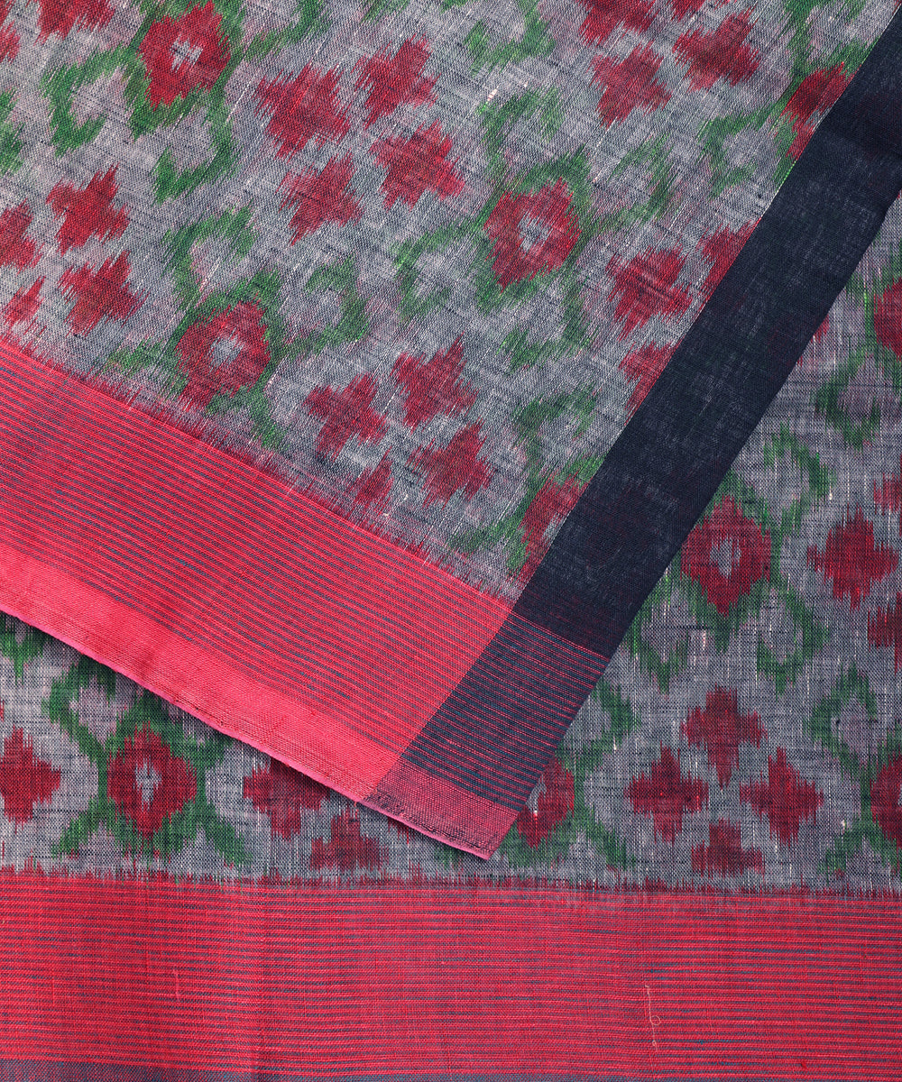 Mink gray color handloom linen ikat saree