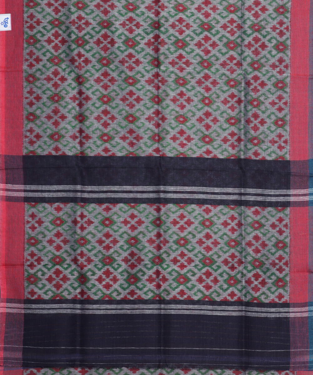 Mink gray color handloom linen ikat saree
