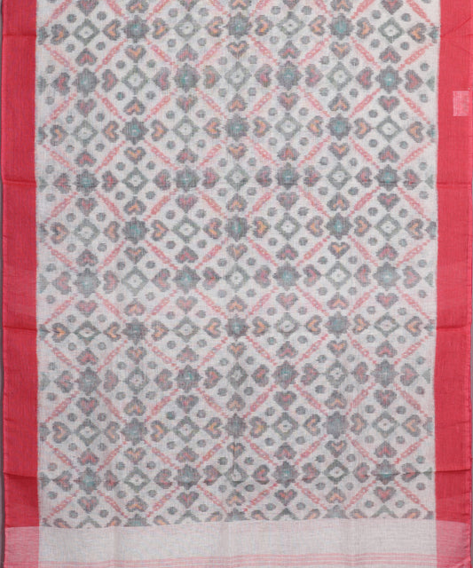 White color handloom linen ikat saree