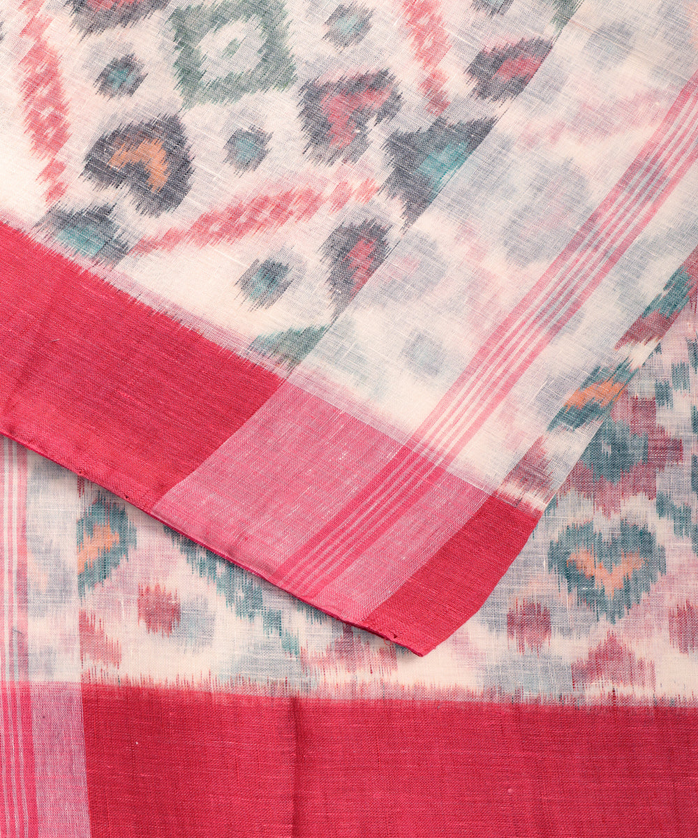 White color handloom linen ikat saree