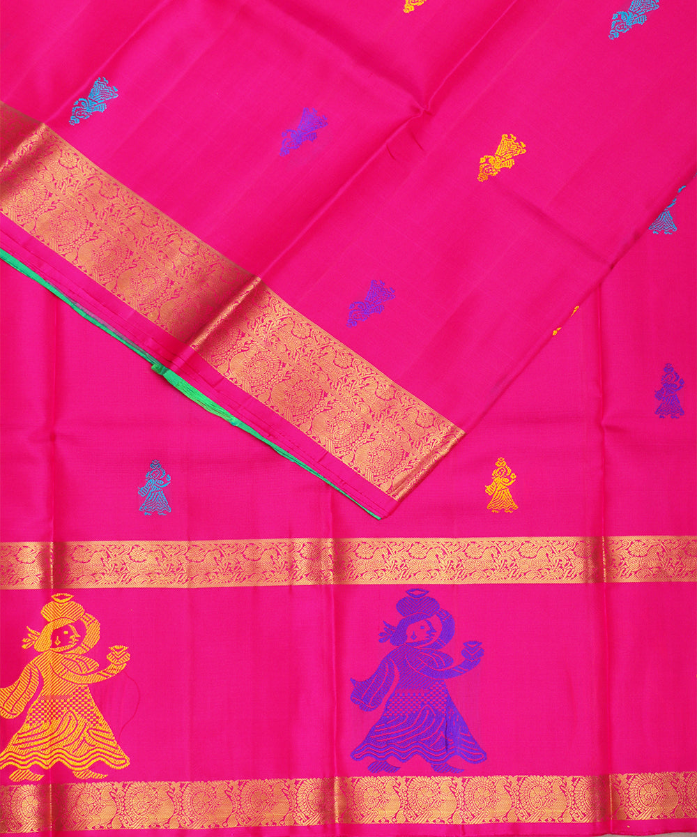 Hot pink color handloom gollabhama silk saree