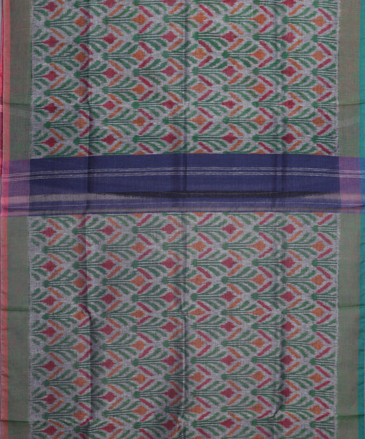 Fossil gray color handloom linen ikat saree