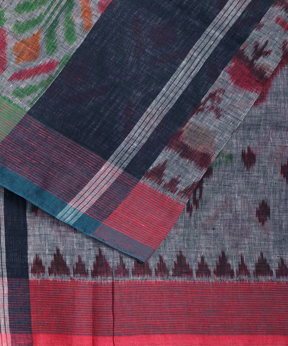 Fossil gray color handloom linen ikat saree