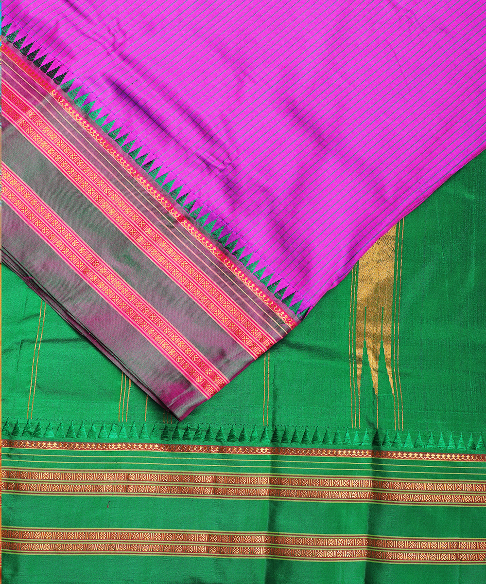 Lollipop violet striped handloom narayanpet silk saree