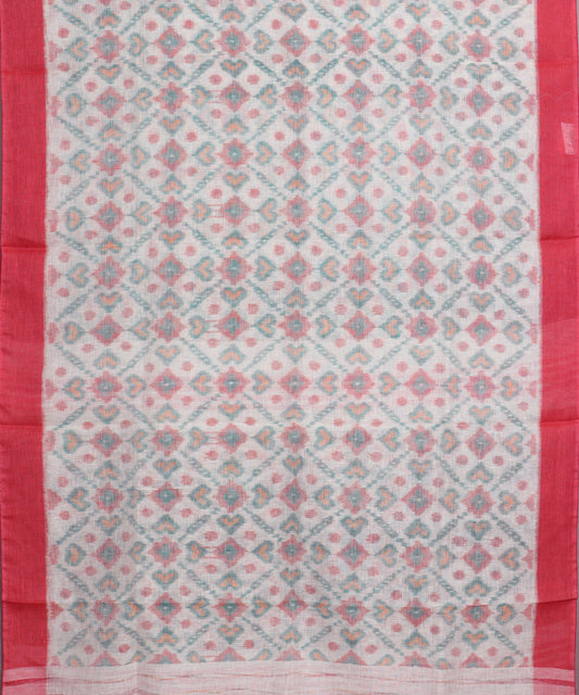 White color handloom linen ikat saree