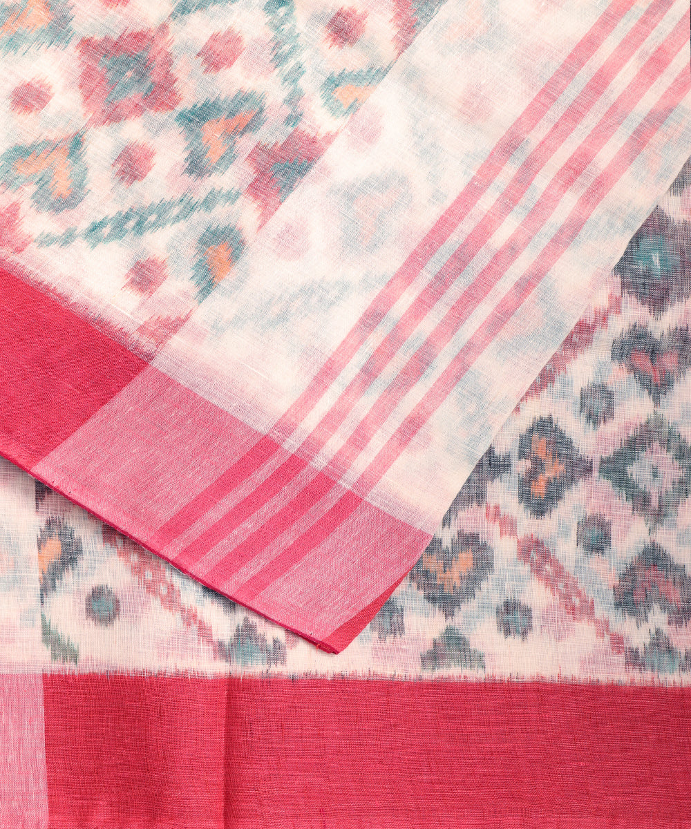 White color handloom linen ikat saree