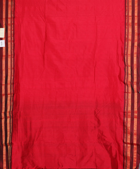 Red color striped handloom narayanpet silk saree
