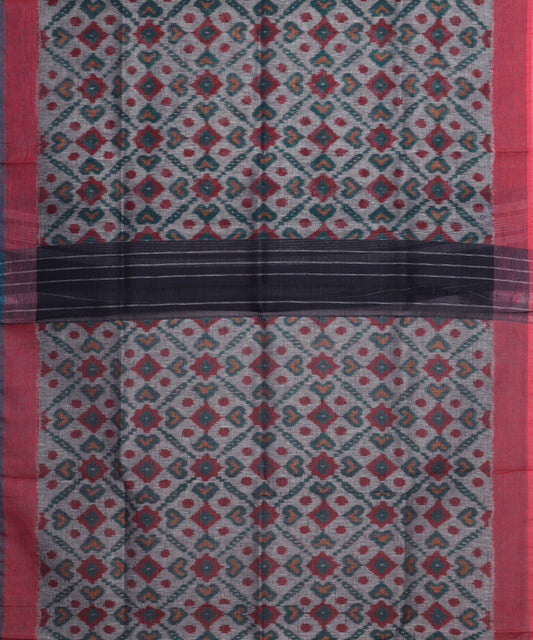 Ash gray color handloom linen ikat saree
