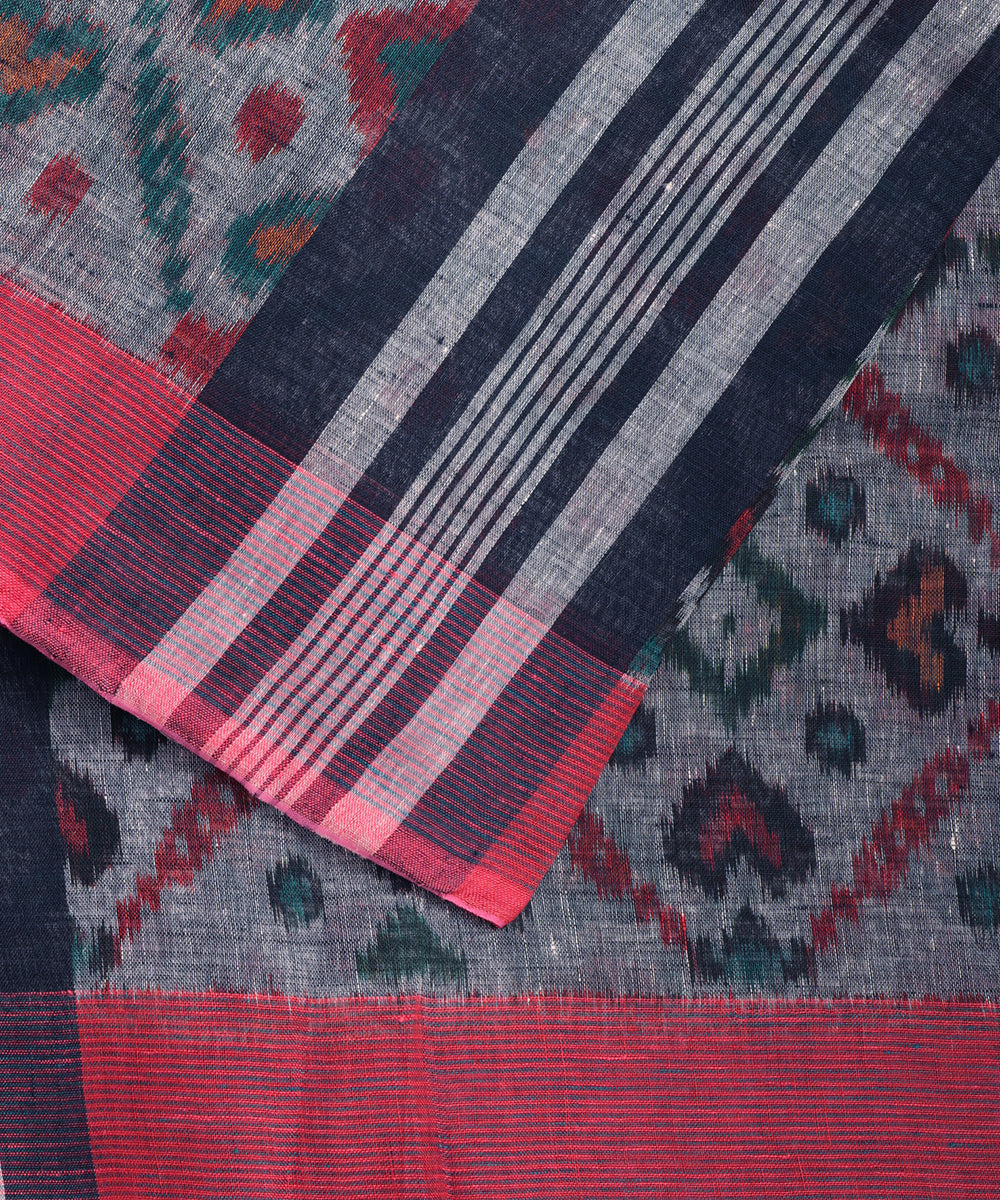 Ash gray color handloom linen ikat saree