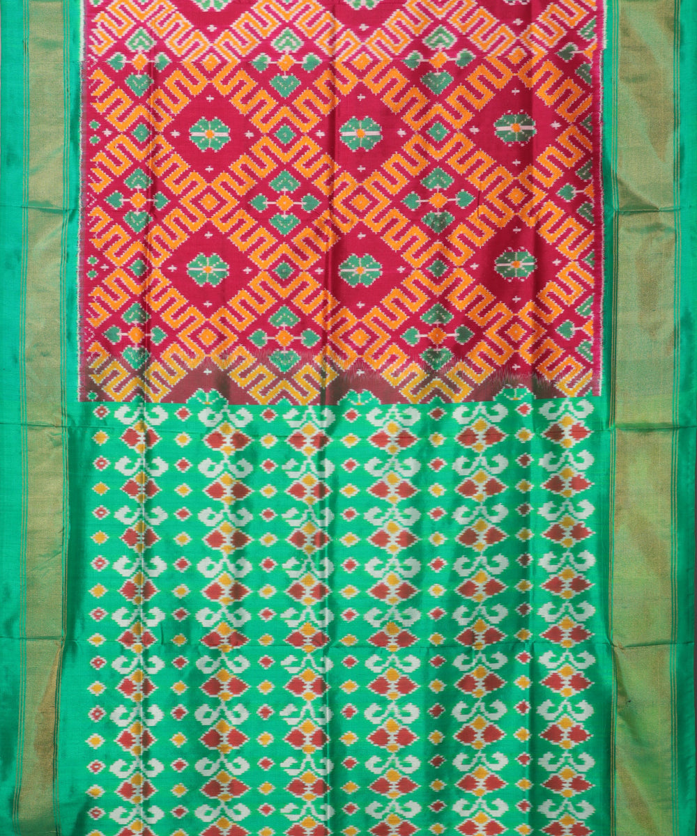 Carmine red color handloom rajkot silk saree