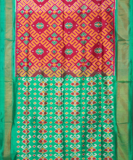 Carmine red color handloom rajkot silk saree