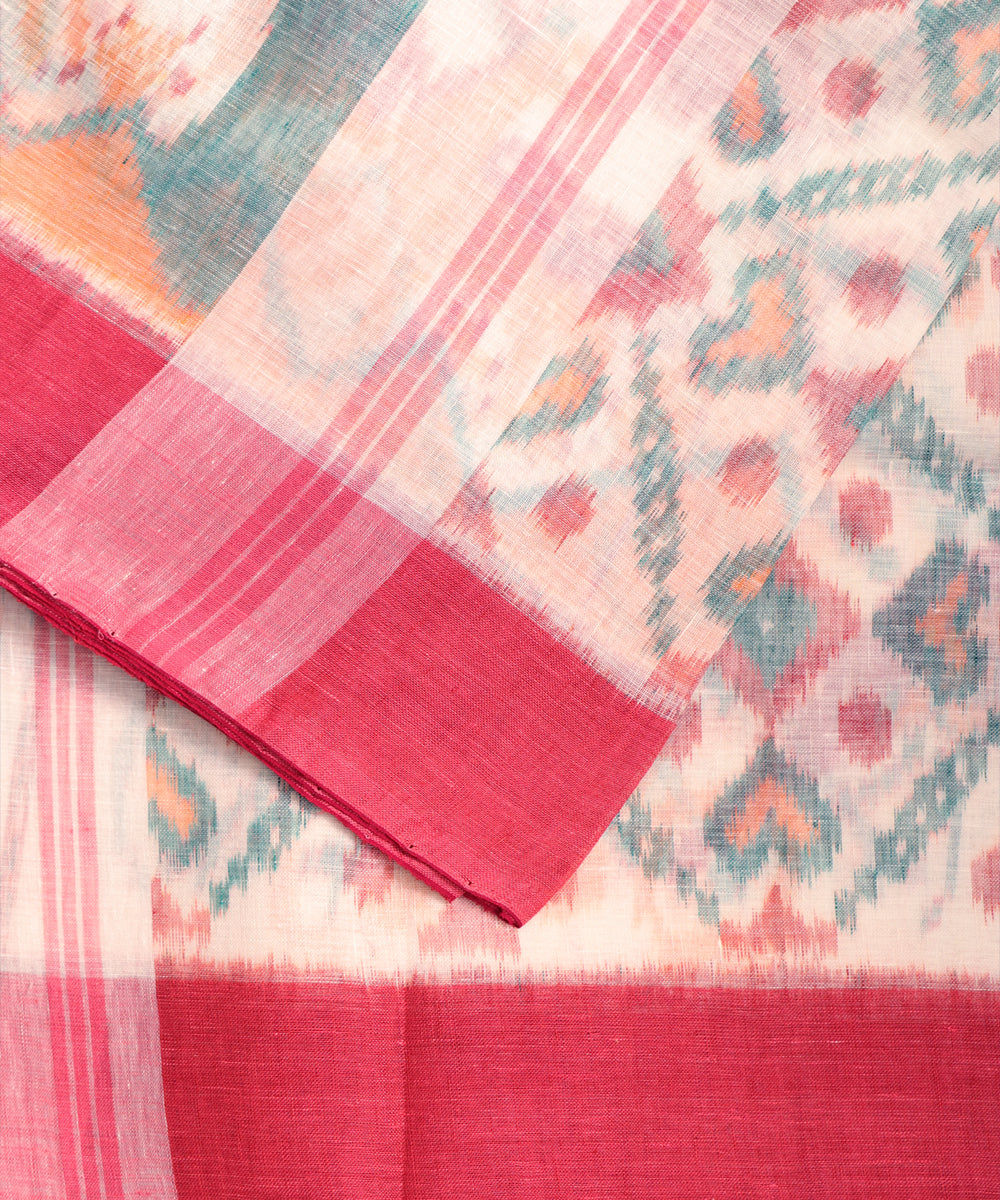 White color handloom linen ikat saree