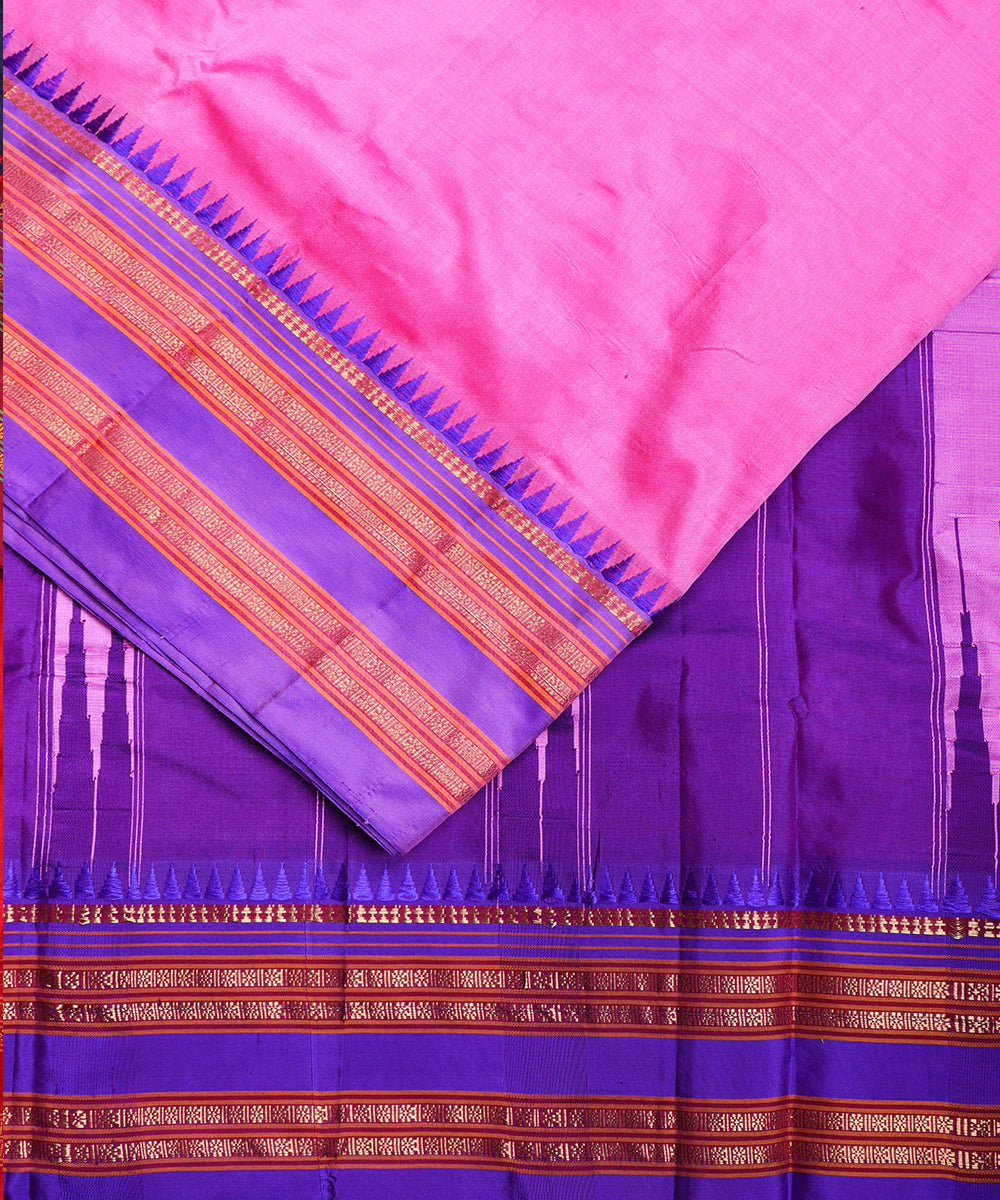Creamy pink color handloom narayanpet silk saree