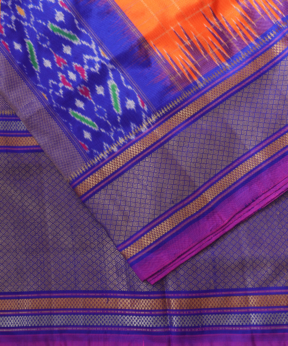 Tiger orange color handloom rajkot silk saree