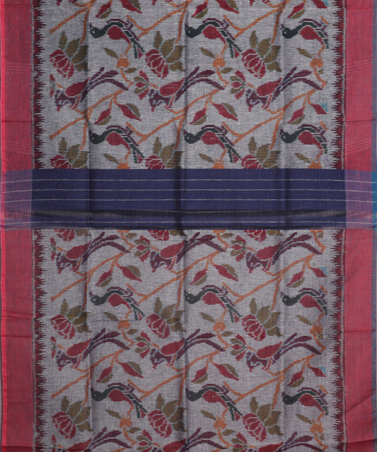 Fossil gray color handloom linen ikat saree