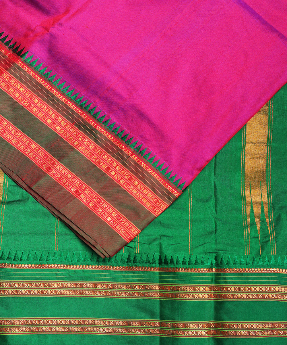 Ruby pink shade handloom narayanpet silk saree