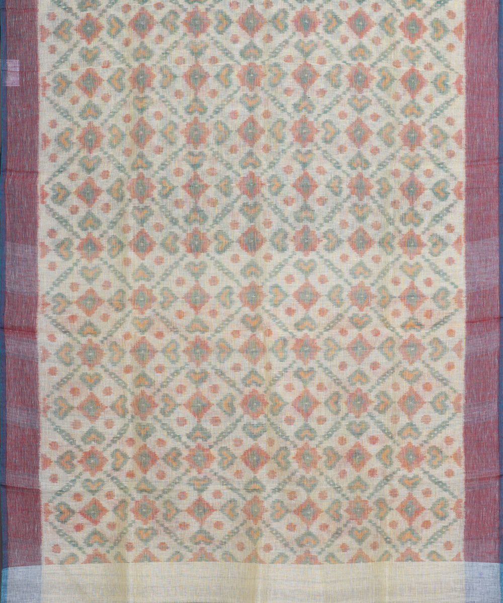 Laguna yellow color handloom linen ikat saree