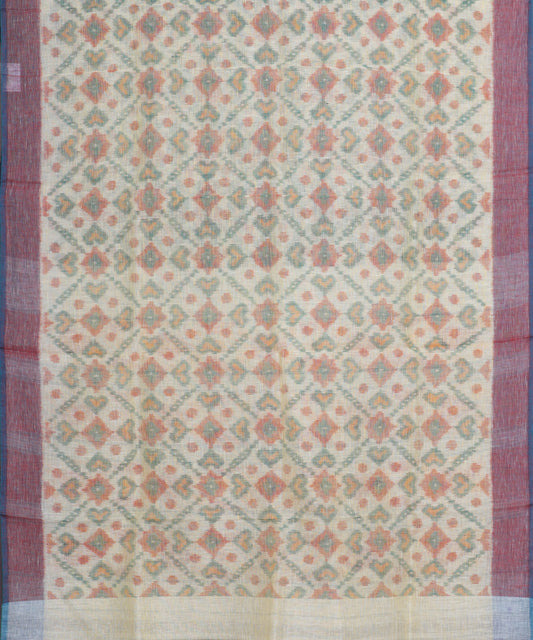 Laguna yellow color handloom linen ikat saree