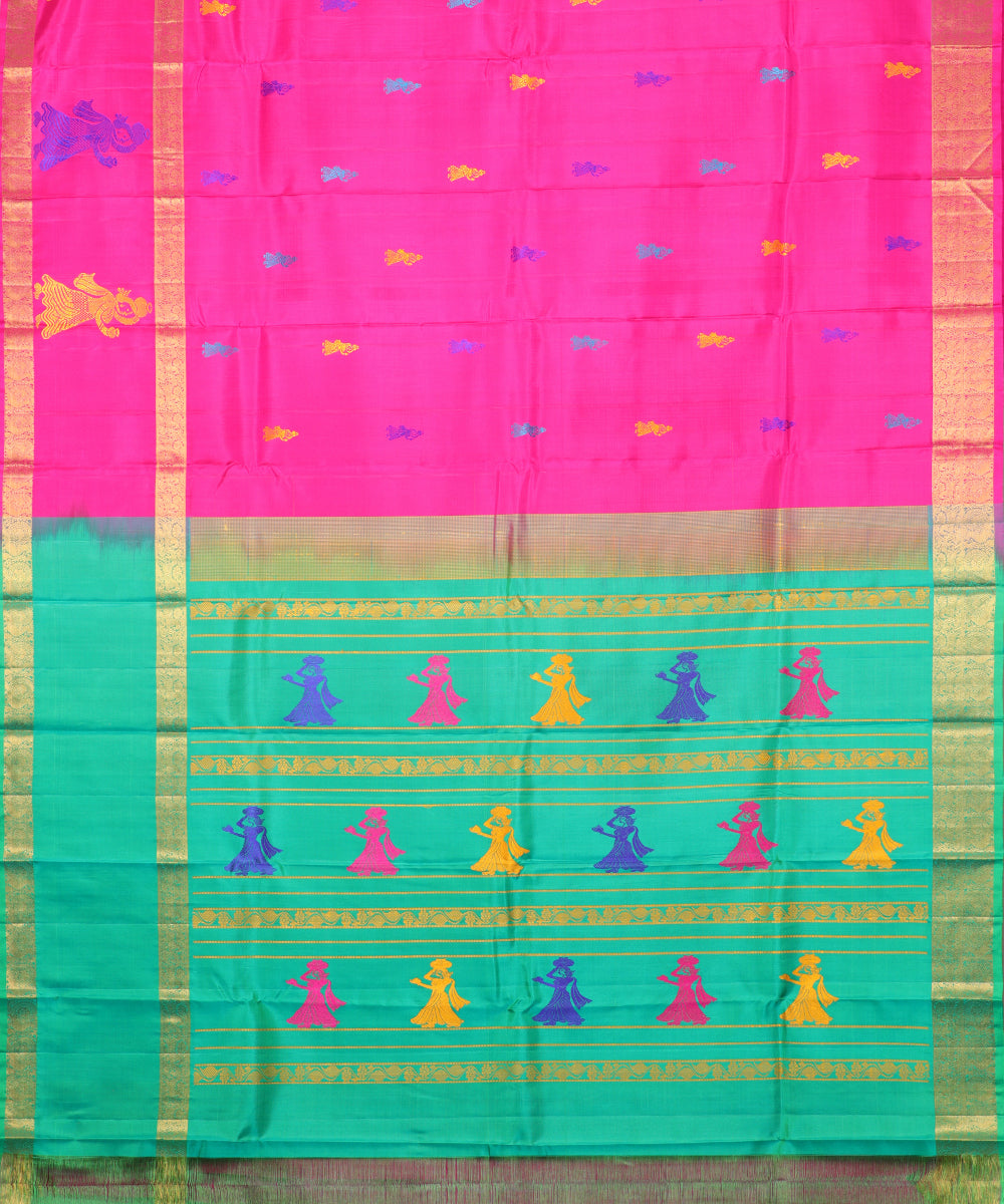 Hot pink color handloom gollabhama silk saree