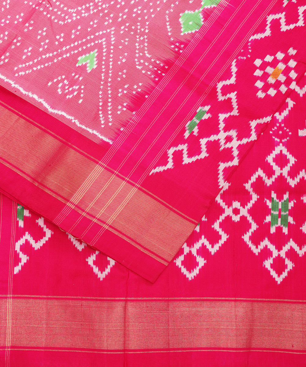 Carnation pink color handloom rajkot silk saree