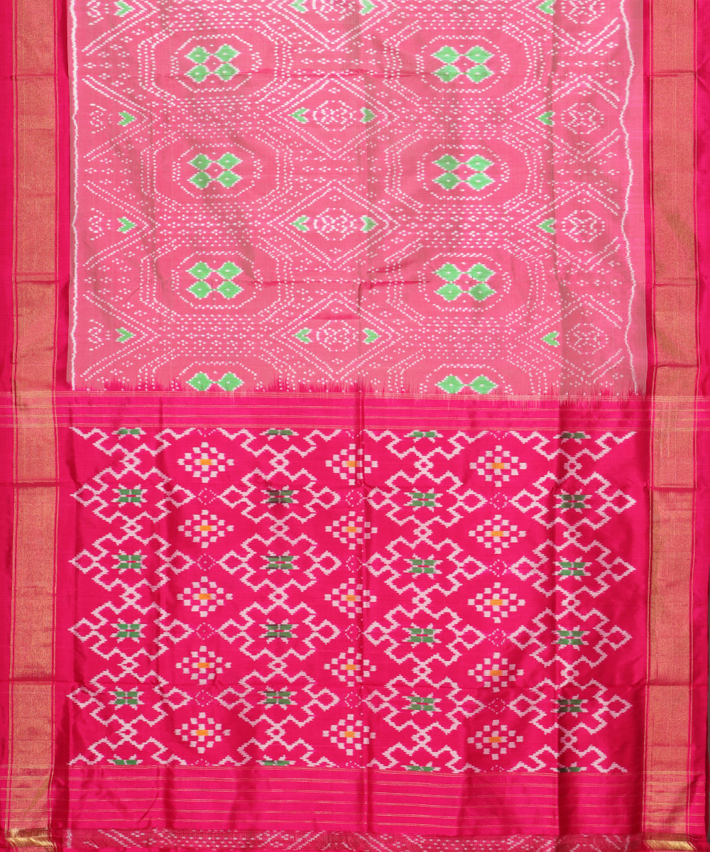 Carnation pink color handloom rajkot silk saree