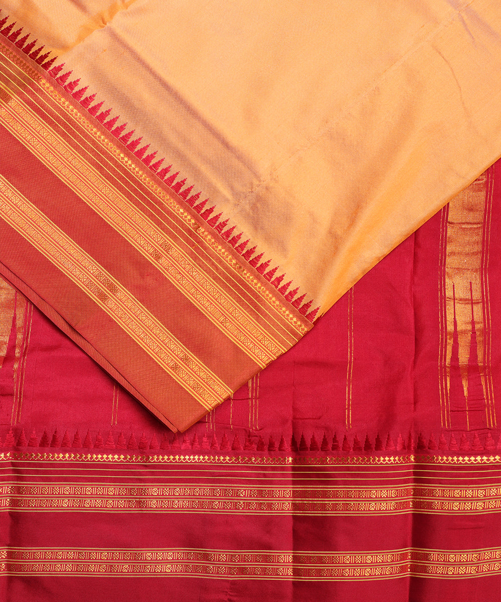 Ochre shade handloom narayanpet silk saree