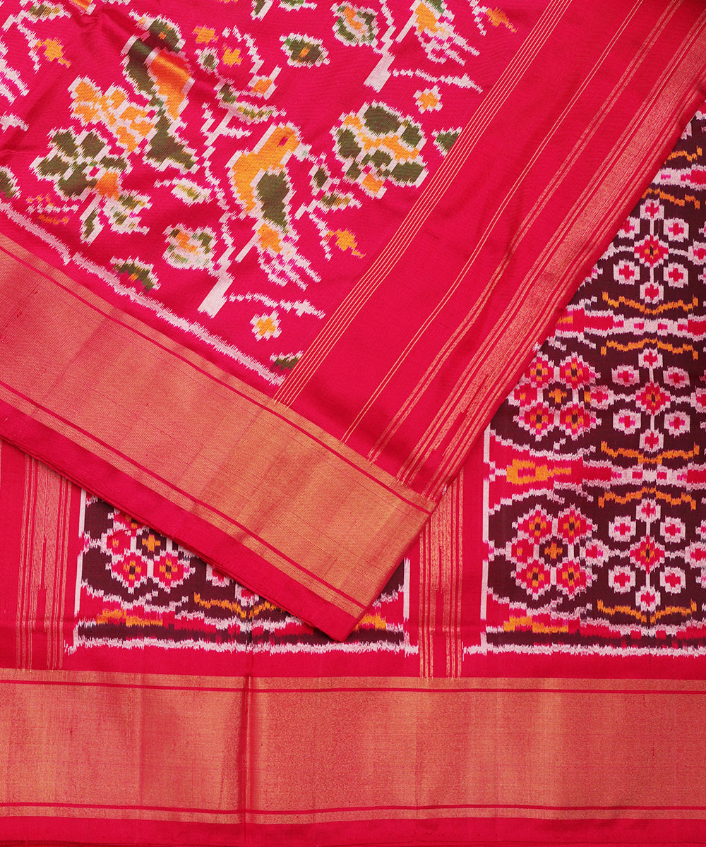 Magenta pink color handloom rajkot silk saree