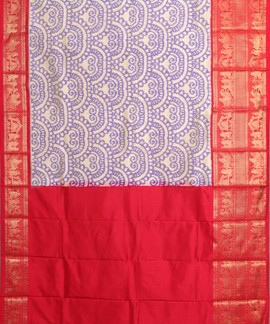 Cream color handloom kanchi silk saree