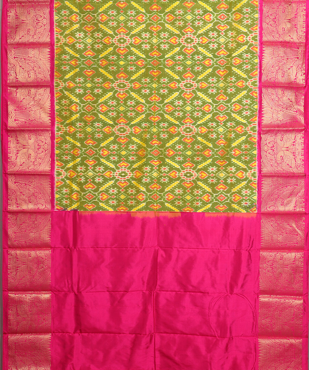 Olive green color handloom kanchi silk saree