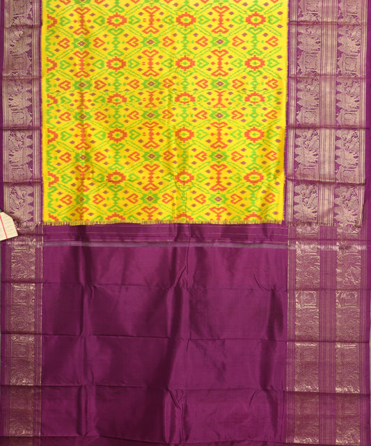 Lemon yellow color handloom kanchi silk saree