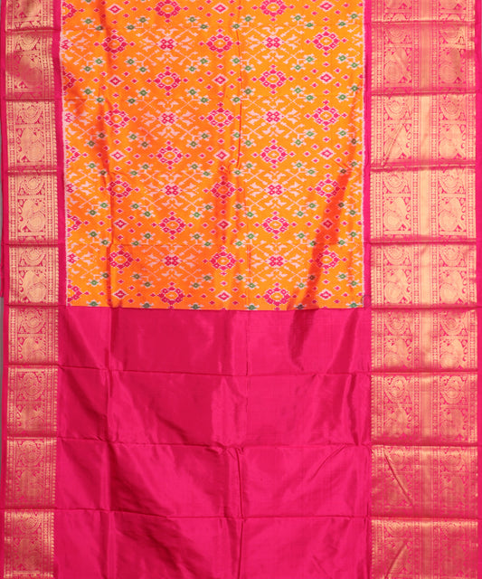 Tiger orange color handloom kanchi silk saree