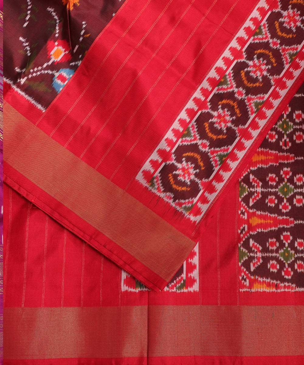 Sangria red color handloom rajkot silk saree